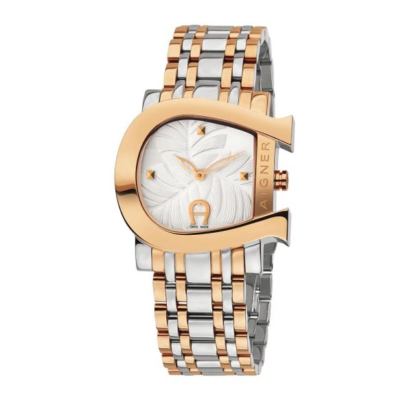 Aigner Genuia Ladies Watch Stainless Steel   Rose Gold Plated With Silver White Leaf Dial For Sale