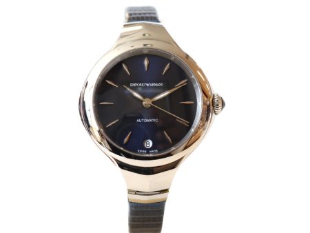 Armani Ladies Automatic Watch With Blue Leather Strap & Blue Dial Discount