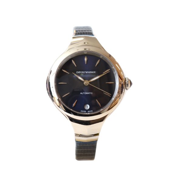 Armani Ladies Automatic Watch With Blue Leather Strap & Blue Dial Discount