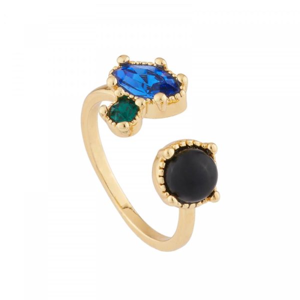 Les Nereides You And I Ring Ring With Onyx And Blue And Green Rhinestone Sale