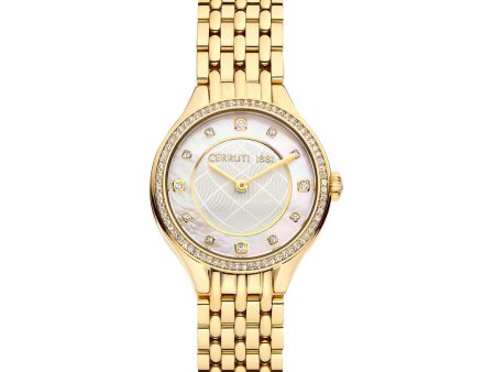 Cerruti Ladies Watch Gold Plated Case With Stones   White Mother Of Pearl Dial & Gold Plated Metal Bracelet Cheap