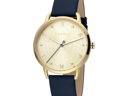 Esprit Ladies Watch Black Dial Leather Strap Golden Case With Stone Golden Dial Online now