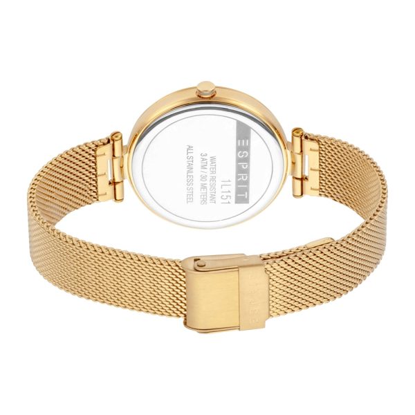 Esprit Ladies Watch Ip Gold Mesh Bracelet With Stone In The Case Gold Dial Supply