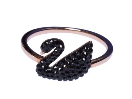 Swarovski Iconic Swan Ring Black Rose Gold Tone Size 58 Online Hot Sale