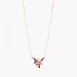 Les Nereides Orchid, Butterfly, Foliage And Pink Stone Pendant Necklace Cheap