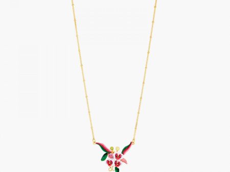 Les Nereides Orchid, Butterfly, Foliage And Pink Stone Pendant Necklace Cheap