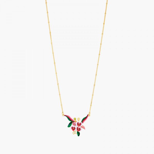 Les Nereides Orchid, Butterfly, Foliage And Pink Stone Pendant Necklace Cheap