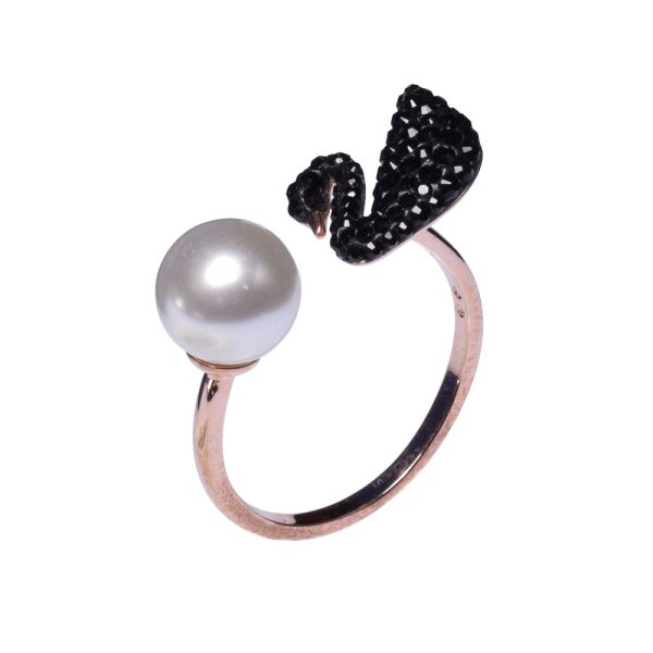 Swarovski Iconic Swan Ring Black Rose Gold Tone Size 58 Online Hot Sale