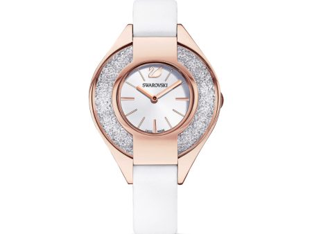 Swarovski Crystalline Sporty Watch Leather Strap, White, Rose-Gold Tone Pvd Online Sale