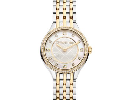 Cerruti Ladies Watch Stainless Steel Gold Plated Cas W Stnes Wht Mop Dial Stainless Steel Gold Plated Mtl For Cheap