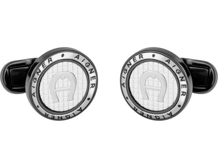 Aigner Cufflink Stainless Steel With Gun Checkerd A Logo Mid & Aigner Writing Sides Hot on Sale