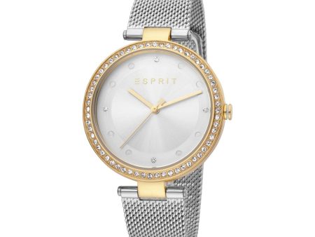 Esprit Ladies Watch Silver Color Mesh Bracelet With Stone White Dial Discount