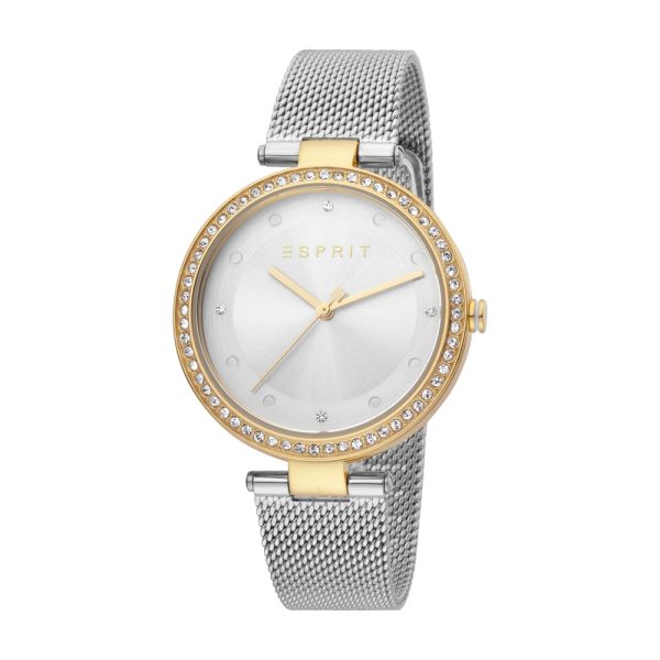 Esprit Ladies Watch Silver Color Mesh Bracelet With Stone White Dial Discount