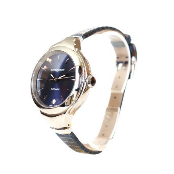 Armani Ladies Automatic Watch With Blue Leather Strap & Blue Dial Discount