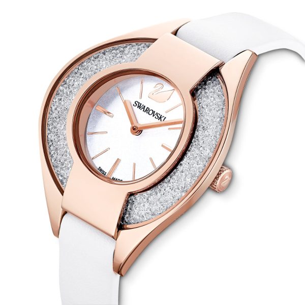 Swarovski Crystalline Sporty Watch Leather Strap, White, Rose-Gold Tone Pvd Online Sale