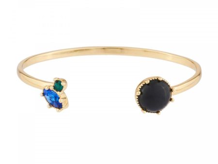 Les Nereides Bangle Bracelet With Onyx Stone And Blue And Green Rhinestone For Sale