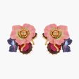 Les Nereides Rose And Apple Blossoms On Faceted Stone Stud Earrings For Sale