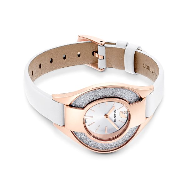 Swarovski Crystalline Sporty Watch Leather Strap, White, Rose-Gold Tone Pvd Online Sale