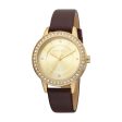 Esprit Ladies Watch Brown Leather Strap With Stone Golden Dial For Discount