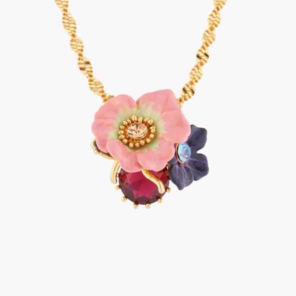 Les Nereides Rose And Apple Blossoms On Faceted Stone Pendant Necklace Sale