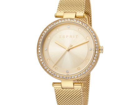 Esprit Ladies Watch Ip Gold Mesh Bracelet With Stone In The Case Gold Dial Supply