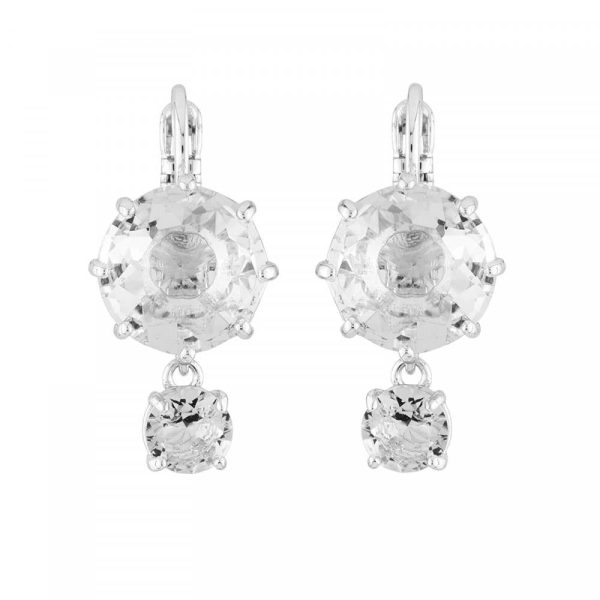 Les Nereides Round Double Silver Stone Dormeuse Earrings on Sale