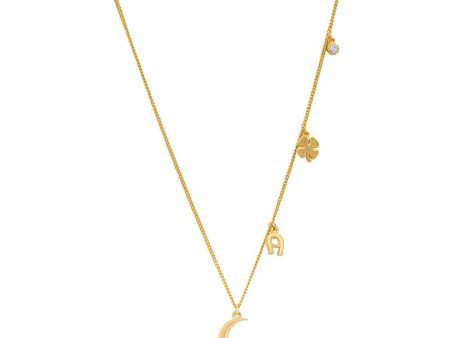 Aigner Necklace Gold Plated Bon Voyage With Flower & Moon Charm Design Online Hot Sale