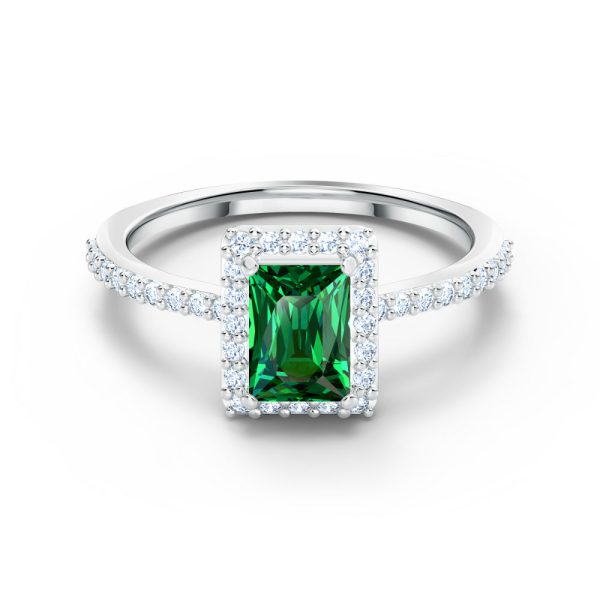 Swarovski Angelic Rectangular Ring Green, Rhodium Plated Online now