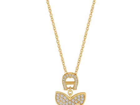 Aigner Necklace Gold Plated A Logo With Butterfly Pendant & Swarovski Crystal For Cheap