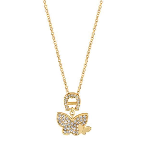 Aigner Necklace Gold Plated A Logo With Butterfly Pendant & Swarovski Crystal For Cheap