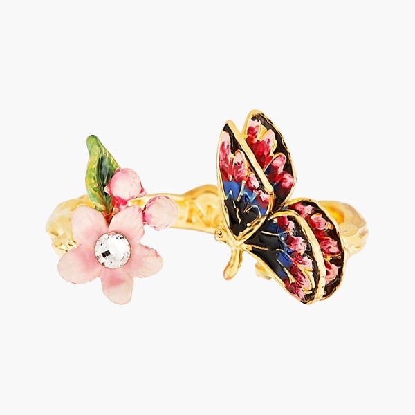 Les Nereides Pink Japanese Cherry Blossom And Golden Branch Adjustable Ring Online now