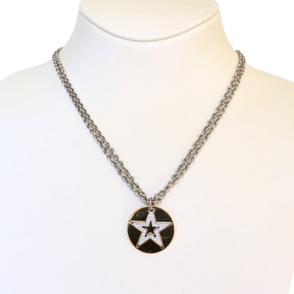 Esprit Necklace Silver Color Round Pendant Star Design With Stone Online now