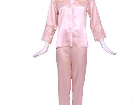 Batista Satin Nightdress 6 pieces Set Cream on Sale