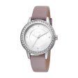 Esprit Ladies Watch Peach Strap Leather Silver Color Case With Stone White Dial Online Hot Sale